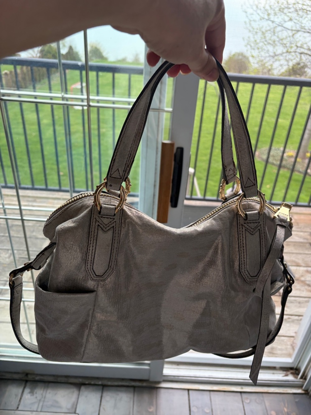 Aimee Kestenberg Metallic Gray Shoulder Satchel just stunning bag